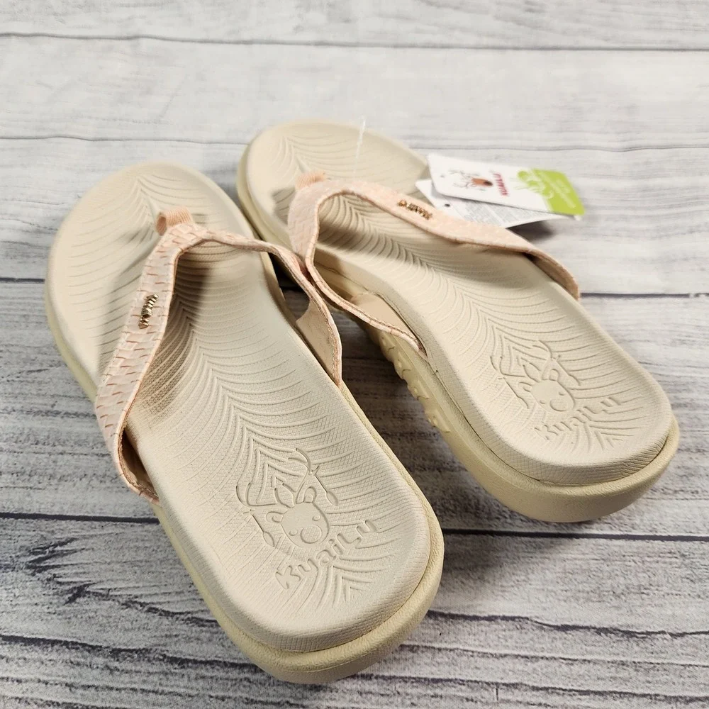 Kuailu Women's 7 Orthotic Flip Flops Peach Woven Comfort Sandals KW911-2503